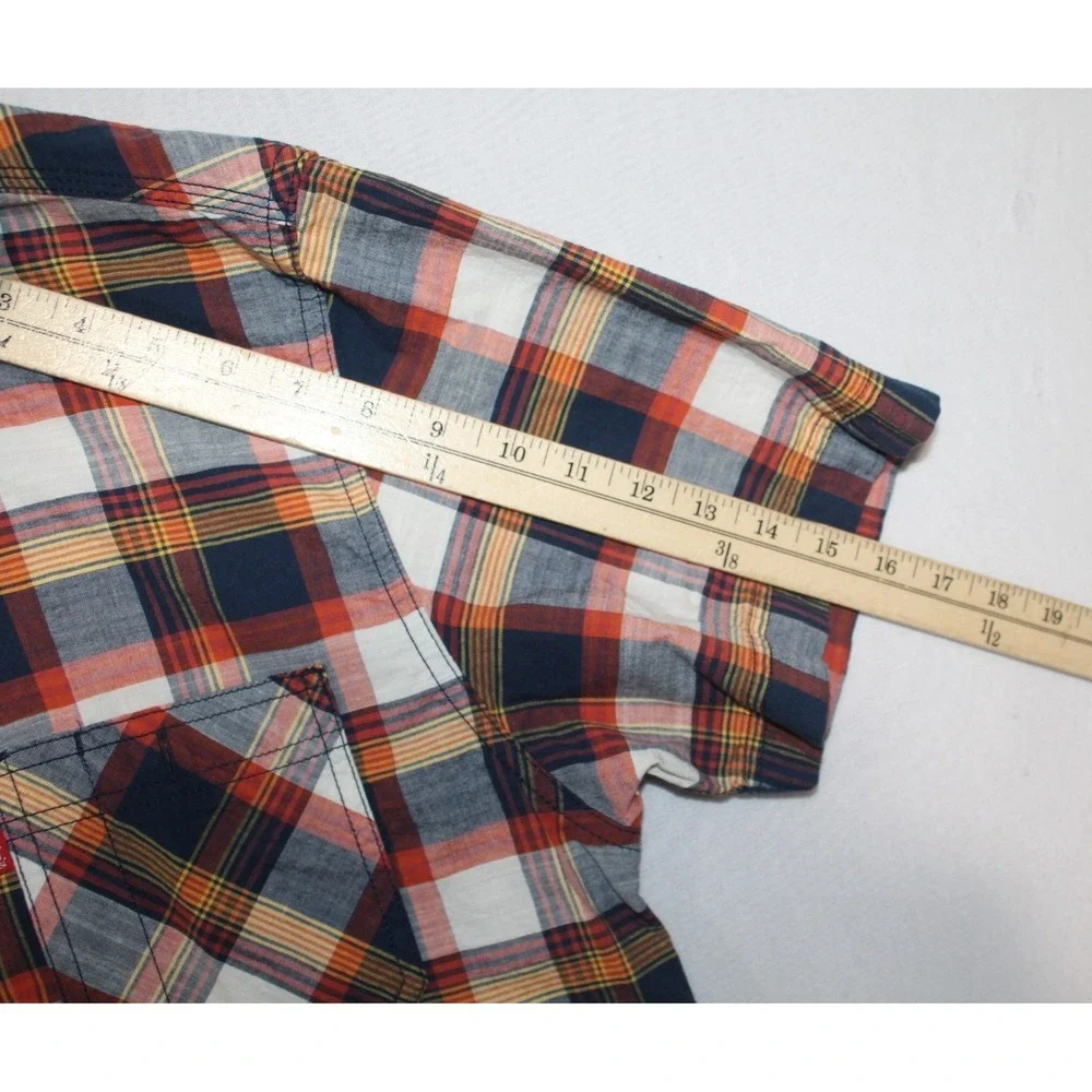 Levi Strauss Blue Shirt Men XXL Button Down Madra Plaid Casual Pearl Snap
